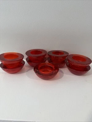 Crate & Barrel Candle Holders Summer Red Tealight Glass Votive 9 Set 385-255 - Image 1 of 4