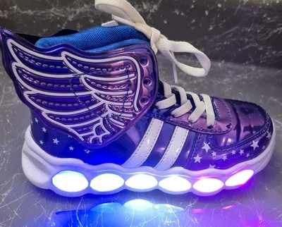 Zapatillas altas moradas para niños zapatos intermitentes iluminados con ala, talla 28 (11? 7") Foto 1 de 4