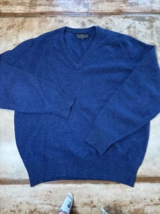Brooks Brothers Sweater Mens 42 Navy Blue V-Neck 100% Lambswool Made in England - Picture 1 of 8