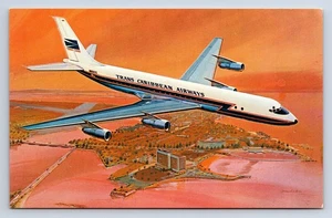 Vintage Postcard Trans Caribbean 5th Engine Jetline DC-8 Jetliner Advertising V9 - Picture 1 of 2