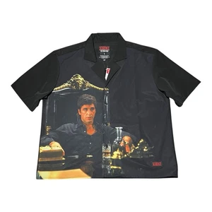 Camisa Scarface Botón Frontal Para Hombre Talla L Negra Manga Corta Tony Montana Mobster - Imagen 1 de 7