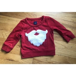 Gap size 12-18M Red Sweatshirt Santa Beard Appliqué - Picture 1 of 4