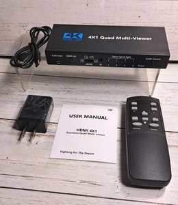 HDMI Multiviewer Switch 4x1, Quad Seamless Switcher 4 in 1 Out with IR Remote... - Picture 1 of 12
