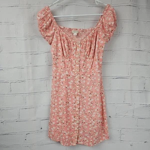 Aeropostale Ditzy Floral Print Pink Puff Sleeve Mini Dress S Rayon Smocked Back - Picture 1 of 13