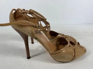 Gucci Damen-Sandalen braunes Leder Italien verstellbarer Riemen Slingback 9B COA - Bild 1 von 7