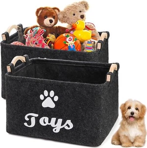 2 Pack Felt Dog Toy Boxes, Cat Storage Basket with Handles, Dark Gray - Picture 1 of 8