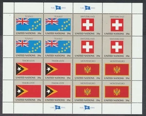 Hoja de bandera de las Naciones Unidas 2007 39c en estado bastante bueno NH Tuvalu Suiza Timor Montenegro - Imagen 1 de 1