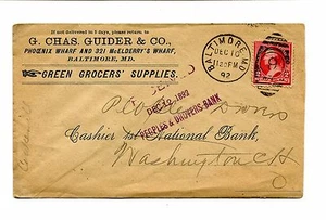 Vintage Advertising Envelope G CHAS GUIDER GREEN GROCER SUPPLIES Baltimore 1892 - Picture 1 of 2