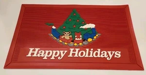 Happy Holidays Christmas Tree Rubber Outdoor Floor Mat Plasticolor 1992 Vintage - Picture 1 of 23