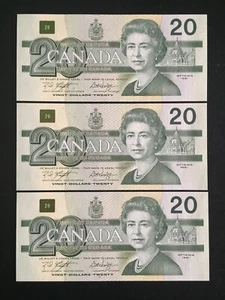 3 Consecutive 1991 Canada $20 Dollars UNC Banknotes EWK1485447-9 Knight-Dodge - Picture 1 of 2