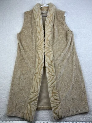 Vintage Long Cardigan Sleeveless Faux Fur Trim USA Made Sz M Frankly My Dear - Image 1 of 4