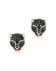 Black Diamond Emerald Panther Stud Earrings 14K Rose Gold Over 1.00ct Simulated