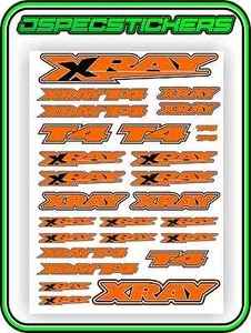 XRAY RC CAR STICKER SET VINYL DECAL T4 1/10 4WD ORANGE DRIFT A4 TAMIYA HPI R/C - Picture 1 of 5
