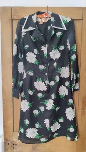 Vintage Sid Greene Of London Floral Dress 60s 70s Black Daisy Print Size 10 12 - Picture 1 of 19