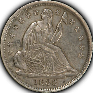 1838 Seated Liberty H10C Half Dime - SMALL Stars Variety - AU - SKU-X451 - Picture 1 of 5