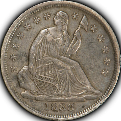 1838 Seated Liberty H10C Half Dime - SMALL Stars Variety - AU - SKU-X451 Cover