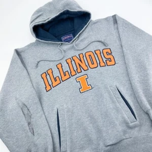 Vintage Champs Illinois Embroidered Spell Out Hoodie, Grey, Fits Small (SWT744) - Picture 1 of 4