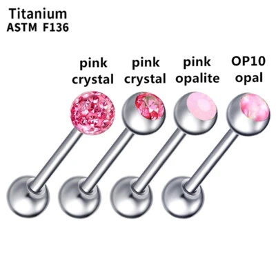 4pc F136 Titanium CZ Crystal Opal Tongue Bar Barbell Nipple Piercing Jewelry Set - Image 1 of 3