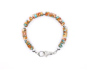 Brazalete Sunset Mesa Turquesa y Naranja Ostra Espinosa Heishi en Plata de Ley - Imagen 1 de 5