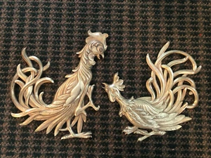 1950's Syroco Wood Country Rooster Wall Art Rustic Farmhouse Plaques MCM - Picture 1 of 4