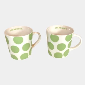 2 Starbucks White Green Polka Dot Coffee Mugs 2005 16oz Pair Two Ceramic Retro - Picture 1 of 4