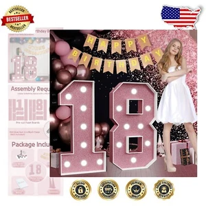 Pink Light-Up Marquee Number 18 - Stunning Decor for Anniversaries and Birthdays - Picture 1 of 9