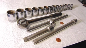 Vtg S-K Tools  S-K  1/2" Drive 12pt Std Socket Set 19 Pce USA Made 7/16-1 1/8” - Picture 1 of 19