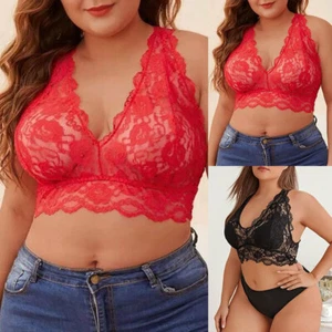 Plus Size Women Sexy Lace Lingerie Thin Cup Bralette Bralet Bra Bustier Crop Top - Picture 1 of 23