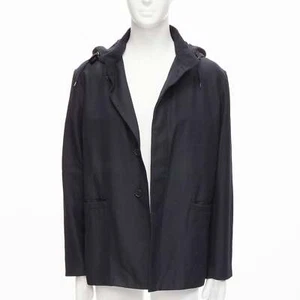 MARNI black wool leather stopper hooded concealed buttons parka jacket IT48 M - Picture 1 of 10