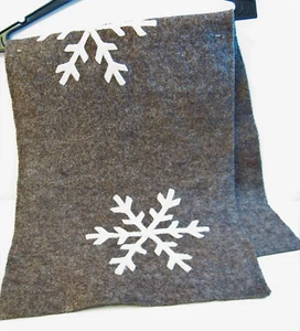 Arcadia Home 16 x 44 Table Runner 100% Wool Felt Snowflakes Bark Brown Ivory - Picture 1 of 1
