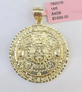 Real 14k Yellow Gold Circular Mayan Calendar Pendant Charm 14kt - Picture 1 of 4