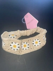 New Pink•Linen Headband Crochet  Daisy Flowers Cottage Core Hippie Summer - Picture 1 of 9
