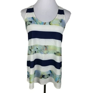 Kenar Lightwieght Scoop Neck Sleeveless Blouse Women's Medium White Navy Green - Picture 1 of 8