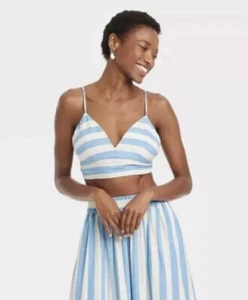 NWT Women's A New Day XS Blue Stripe Beach Bungalow Linen Bralette Tank Top - Picture 1 of 6