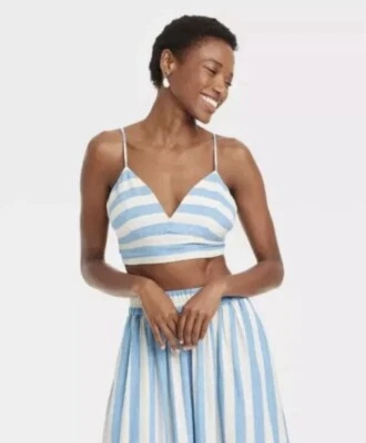 NWT Women's A New Day XS Blue Stripe Beach Bungalow Linen Bralette Tank Top - Image 1 of 4