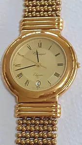 Classique Elegance Yellow Gold Plate Watch Mineral Crystal Swiss Quartz NOS - Picture 1 of 6