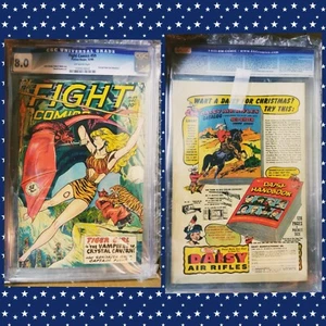Cubierta de faros de Jack Kamen chica tigre de cómics de lucha #59 (1945) CGC 8 (2o ^) - Imagen 1 de 3