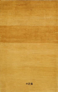 Modern Gabbeh Wool Gold Rug Solid Hand-made Carpet 4' 0" x 2' 8'" - Picture 1 of 13