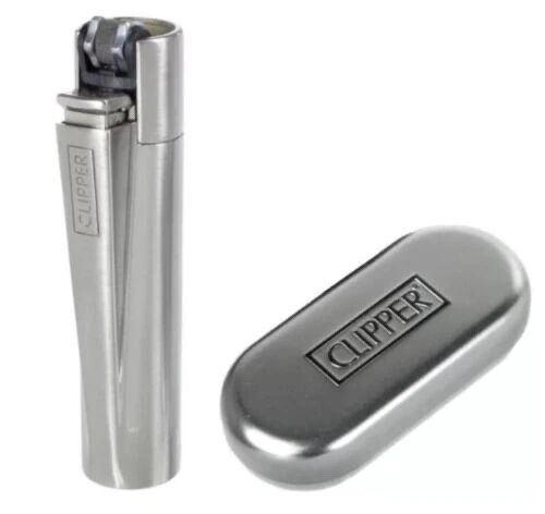 Polished Chrome Clipper LIGHTER in metal gift box Refillable gas genuine