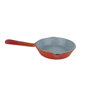 Vintage Levcoware Ombre Orange Porcelain Enamelled Small Cast Iron Skillet Japan - Picture 1 of 10