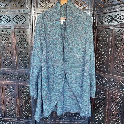 Womens Plus 3X Chunky Sweater Coat Marled Teal Plum Open Front Duster Cardigan - Image 1 of 4