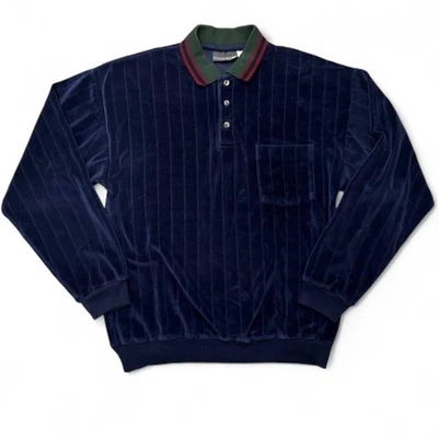 Camisa Polo De Terciopelo De Colección Años 90 Para Hombres M Azul Marino Hecha en EE. UU. Crescent Bay Mod Prep Foto 1 de 4