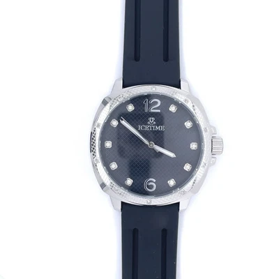 #17 IceTime 42mm relógio masculino ouro branco aço diamantes 0,10 ct mostrador preto AB712 - Imagem 1 de 4