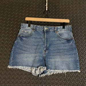 Pantaloncini jeans denim H&M blu vita alta orlo grezzo donna nuovi con etichette taglia 10 - Foto 1 di 8