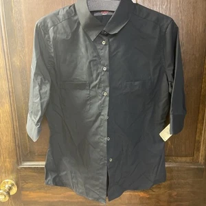 Woman Blouse Top Shirt K-189 DarylK Black size large short sleeve button down A8 - Picture 1 of 7