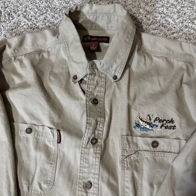 Dri-Duck Shirt Sawtooth 100% Cotton Long Sleeve Shirt Khaki Men's Size Says L XL - Image 1 of 4