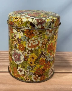 Vintage Metall Blechdose mit Deckel Flowers Flower Power Floral Mod MCM 70er - Bild 1 von 7
