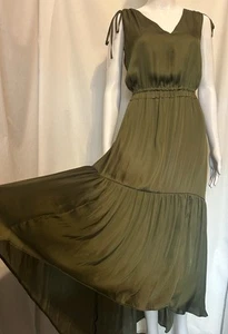BANANA REPUBLIC SZ 10 FOREST GREEN SILK MAXI DRESS FAIRYCORE FOREST WITCH SIREN - Picture 1 of 11