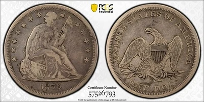 1859-O $1 Liberty Seated Dollar PCGS VF20 - Image 1 of 3
