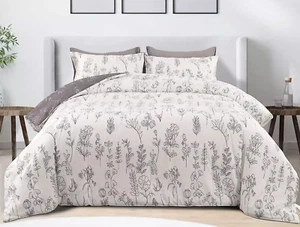 Bedsure Queen Comforter & Sham Set Gray & White Chic Floral Bedding - Reversible - Picture 1 of 16